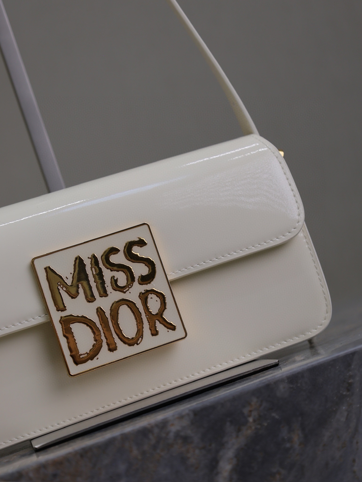 Miss Dior Flap Bag Latte Patent Calfskin